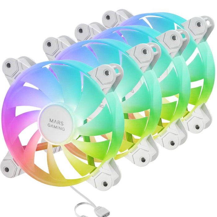 Mars Gaming MF-4A Pack 4 Ventiladores 120mm ARGB Blanco Mars Gaming MF-4A Pack 4 Ventiladores 120mm ARGB Blanco